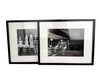 Mid Century Modern Framed Prints: Stahl House & Skyscraper Costume Party Set - Bathroom Wall Art