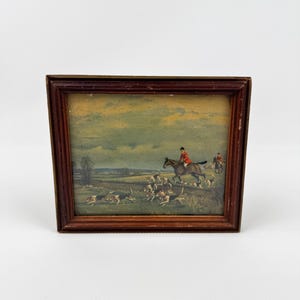 Vintage Holzgerahmte Reiterpferd Fuchsjagd Englisch „A Merry Chase“ Druck, Wandbehang Wohnkultur
