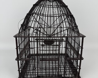 Old Vintage Rustic Iron Wire Art Bird Cage, Garden Decorative Hanging, Handmade Victorian