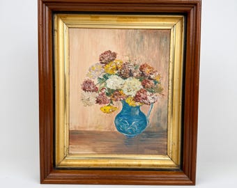 花束の絵画 木製フレーム 木製フレームのヴィンテージ額入り絵画 花束 壁掛け花の絵 コレクター