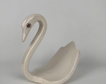 Vintage White Ceramic Swan Towel Holder