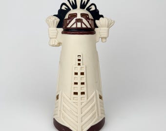 Vintage Ceramic Kachina Totem Mayan Aztec Tealight Candle Shade, Mantle Home Decor