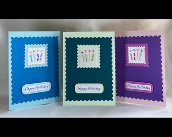Handmade Beaded Birthday Card: Blue, Green, or Purple