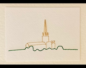 Hand Stitched Norwich Cathedral Card: Norfolk Art Card (15 x 10.5 cm)