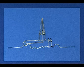 Norwich Cathedral Card: Hand-Stitched Silver & Gold Thread Design