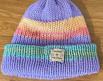 Rainbow Knitted Hat: Bright Purple Adult Beanie LAST ONE - REDUCED