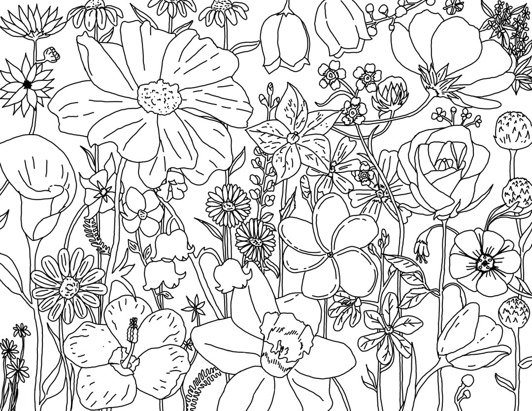 Mixed Flowers Coloring Page - Etsy