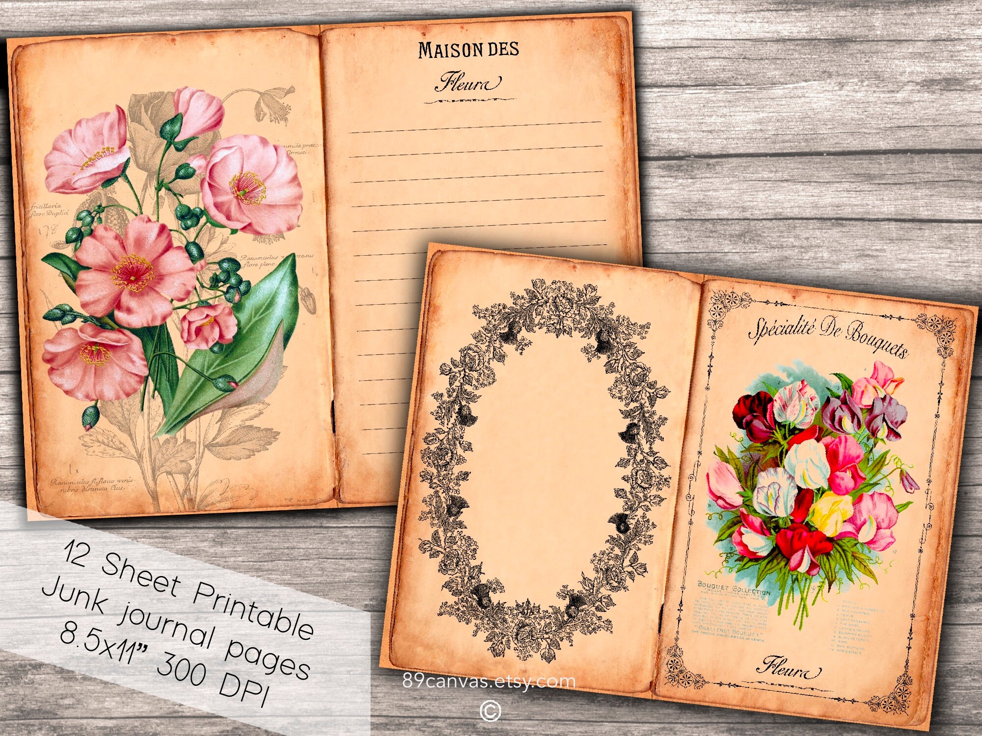 Flower Garden Junk Journal Pages Printable Plants Flowers Etsy