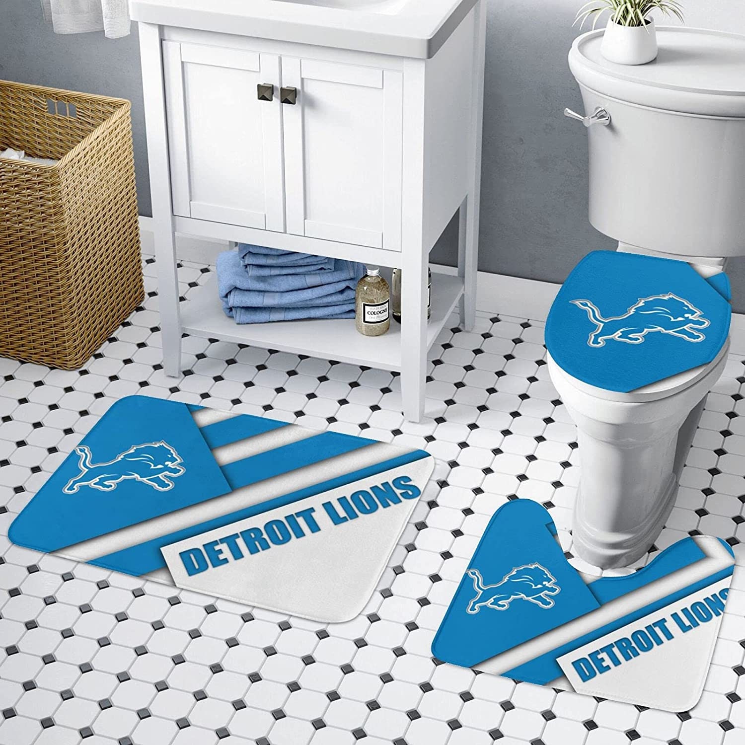 Detroit Lions Bathroom Carpet Set Detroit Lions Toilet Mat Etsy