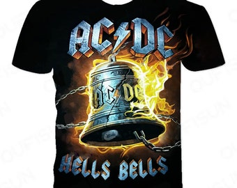 T-Shirt AC/DC ACDC Hells Bells Tour 24 3D Print Power Up Tour, Rock Band, Acdc Band T Shirt, Pwr up, Rock and Roll Band, neuf 6XL non porté