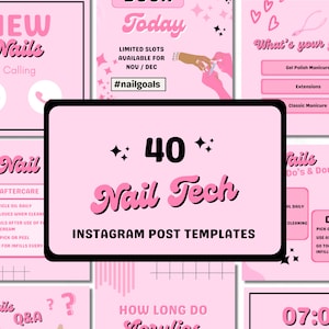 Nail Technician Instagram Posts, Instagram Templates, Canva, Nail Tech, Nail Artist, Manicure, Beauty Salon, Branding Kit, Social Media