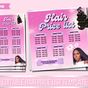 Hair Price List Template, Retro Price List, Hair Instagram Post, Hair Flyers, Pink, y2k, Beauty, Extensions, Wig, Hair Brand, Business, DIY