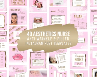 Anti Wrinkle and Filler Instagram Post Templates, Pink & Gold Luxury, Editable, Aesthetics Nurse, Injector, Cosmetic, Salon, Beauty Posts,