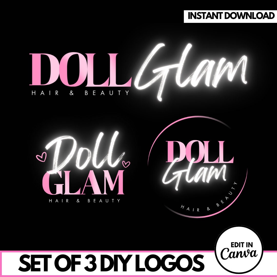 Pink Beauty Logo, DIY Pink Logo Set, Neon Pink, Hair Branding, Lash