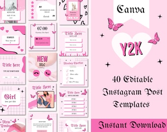 Pink Instagram Post Templates Retro, Y2K Beauty Instagram Posts, Lash Flyers, Nail Tech, Girly, Social Media, Aesthetic, Canva, Fashion