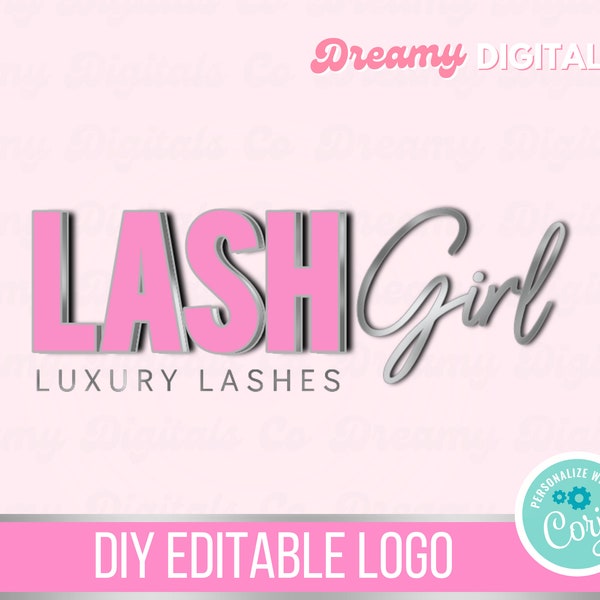 Premade Lash Logo, DIY Logo Design, Funky Logo, Metallic Logo, Branding, Lash Tech, Nail Tech, Pink Logo, Hair Salon, Chrome, Glam, Girly