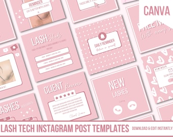 Plantillas de publicaciones de Instagram de Lash Tech, citas sobre pestañas, publicaciones sobre pestañas, kit de marca, folletos para redes sociales, publicaciones de belleza, plantillas de Canva, formularios de pestañas