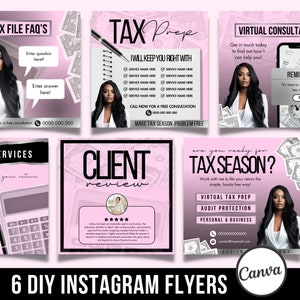 DIY Tax Prep Flyers, Tax Prep Instagram Posts, Tax Prep Templates Canva, Accountant Templates, Voorbereidingsflyers, Tax Season Flyer