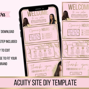 Site DIY Acuity, Modèle de planification Acuity, Cheveux, Lash Tech, Nail Tech, Salon, Conception de site Acuity, Contenu Instagram beauté, Girly, Or