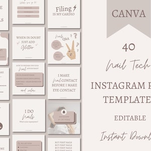 Nail Technician Instagram Posts, Instagram Templates, Canva, Nail Tech, Nail Artist, Manicure, Beauty Salon, Branding Kit, Social Media