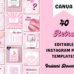Pink Instagram Post Templates Retro, Y2K Beauty Instagram Posts, Lash Flyers, Nail Tech, Girly, Social Media, Aesthetic, Canva, Fashion
