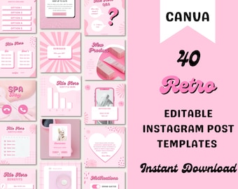 Pink Instagram Post Templates Retro, Y2K Beauty Instagram Posts, Lash Flyers, Nail Tech, Girly, Social Media, Aesthetic, Canva, Fashion