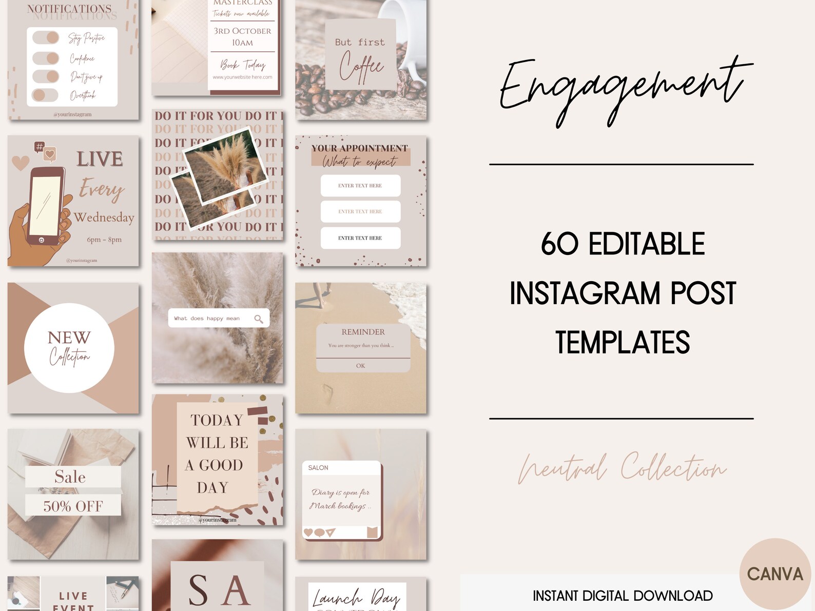 Neutral Instagram Post Templates Canva, Feed, Story, Social Media Posts ...
