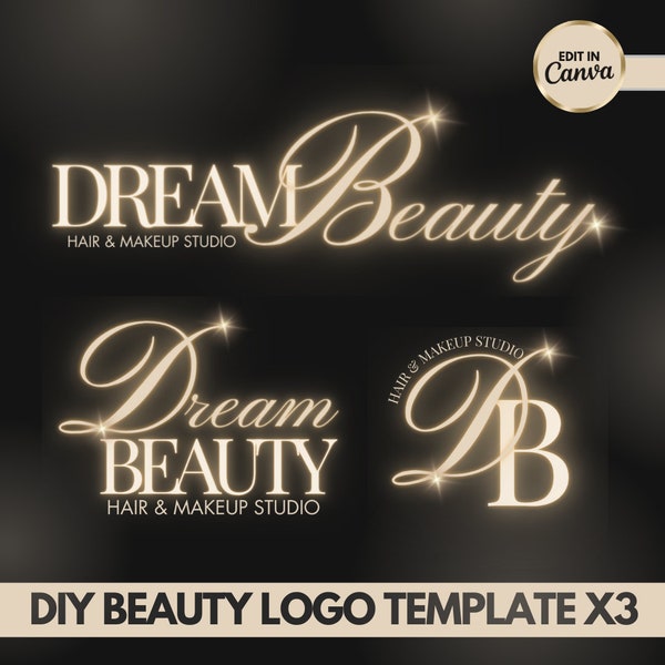 DIY Gold Luxury Logo Template, Canva Logo Set, Neon Logo, Hair Branding, Lash Tech, Nail Tech, Aesthetics, Boutique Branding, Hair Extension