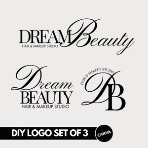 May include: Three logo designs for a hair and makeup studio called "Dream Beauty". The first logo features the text "Dream Beauty" in a stylized font with the words "Hair & Makeup Studio" below. The second logo features the text "Dream" in a stylized font with the word "BEAUTY" in a bold font below. The words "Hair & Makeup Studio" are below the word "BEAUTY". The third logo features a stylized "D" and "B" intertwined in a circle with the words "Hair & Makeup Studio" around the circle.