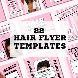 Hair Instagram Post Templates, Hair Salon Social Media Flyer, Pink, Hair Extensions, Hair Brand, Hair Braider, Branding, Price List, Quotes