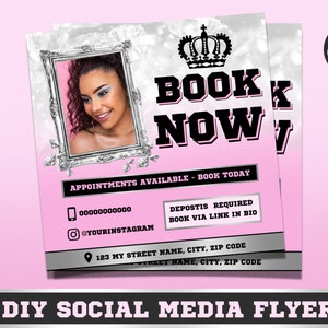 DIY Book Now Flyer, Social Media Flyer, Editable, Hair Instagram Post, Lash Tech, Nail Tech, Makeup Artist, Canva, Appointments Available