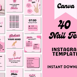 Nail Technician Instagram Posts, Instagram Templates, Canva, Nail Tech, Nail Artist, Manicure, Beauty Salon, Branding Kit, Social Media