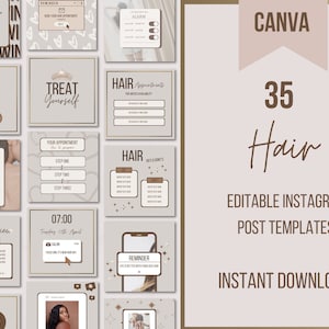 Haar Instagram-berichtsjablonen, haarcitaten, haarberichten, brandingkit, flyers voor sociale media, schoonheidsberichten, Canva-sjablonen, haarmerk, GOUD