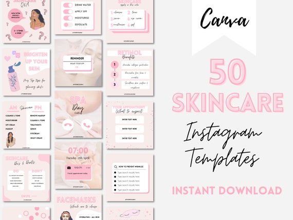 Skincare Instagram Post Templates Pink, Esthetician, Pink & White, Quotes, Aesthetics, Spa, Beauty, Marketing, Social Media, Salon, Product