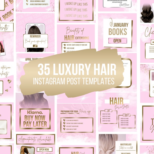 Hair Instagram Post Templates, Hair Salon Social Media Flyer, Pink, Hair Extensions, Hair Brand, Hair Braider, Branding, Price List, Quotes