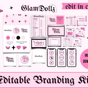 Beauty Branding Kit Canva, DIY Logo Set, Business Card, Voucher, Instagram Post Templates, Highlight Covers, Pink Y2k, Lash, Nail, Hair