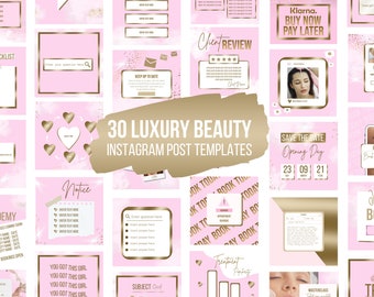 Beauty Instagram Post Templates, Pink & Gold Luxury Posts, Lash Flyers, Nail Tech, Girly, Social Media, Aesthetic, Canva, Fashion