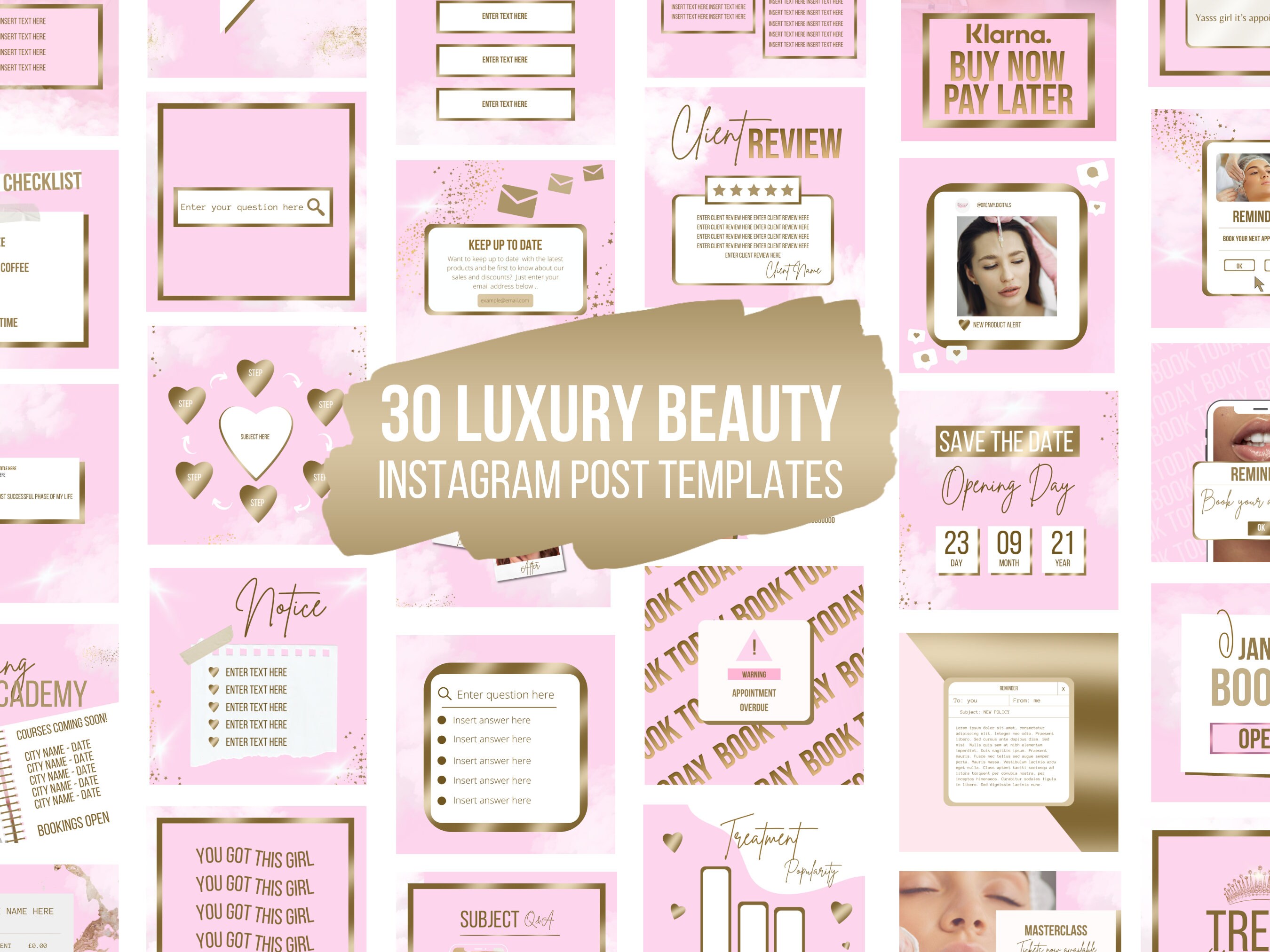 Beauty Instagram Post Templates Pink & Gold Luxury Posts - Etsy