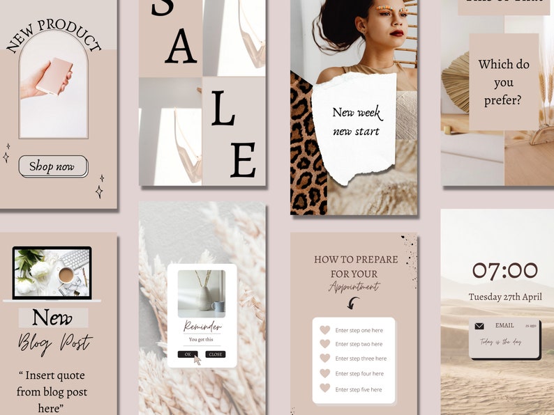 Boho Instagram Post Templates Canva, 100 Post Bundle , Feed, Story ...