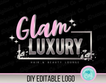 DIY Beauty Logo, Nail Tech Logo, Lash Tech,  Glitter, Branding Kit, Pink, Metallic Silver,  Diamond, Hair, Salon, Social Media, Boutique