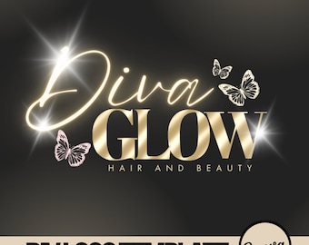 DIY Gold Luxury Logo Template, Canva Logo Set, Neon Logo, Hair Branding, Lash Tech, Nail Tech, Aesthetics, Boutique Branding, Hair Extension