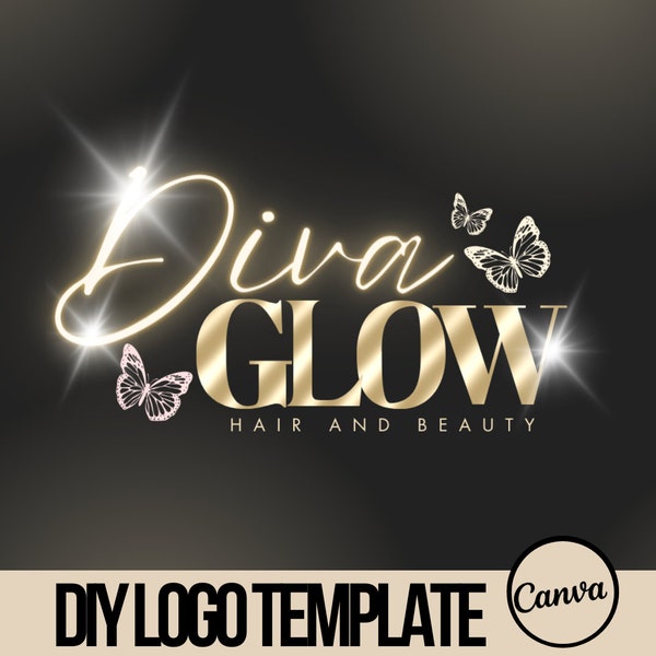 DIY Gold Luxury Logo Template, Canva Logo Set, Neon Logo, Hair Branding, Lash Tech, Nail Tech, Aesthetics, Boutique Branding, Hair Extension