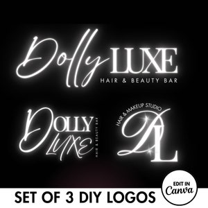 DIY Neon Luxury Logo Template, Canva Logo Set, Neon Logo, Hair Branding, Lash Tech, Nail Tech, Aesthetics, Boutique Branding, Hair Extension