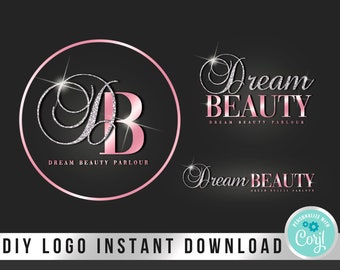 May include: DIY logo design template featuring a pink and silver glitter "Dream Beauty" text with a pink "B" in a circle. The text "Dream Beauty Parlour" is also included.