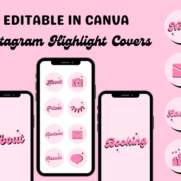 Beauty Highlight Covers Instagram, Pink Highlight Icons, DIY Canva, Lash Tech, Nail Tech, Salon, Instagram Story, Branding Kit, Social Media