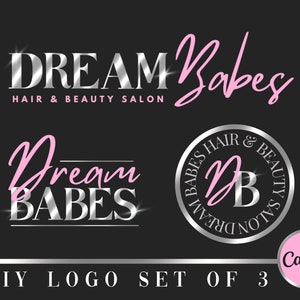 Pink Beauty Logo, DIY Pink Logo Set, Metallic Silver, Hair Branding, Lash Tech, Nail Tech, Aesthetics, Pink Branding Kit, Hair Extensions