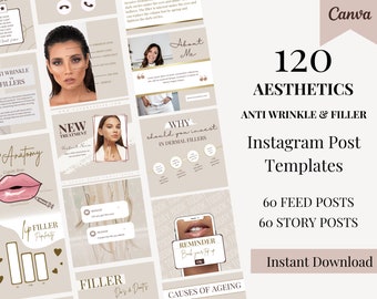 Anti Wrinkle and Filler Instagram Post Templates, Neutral & Modern Luxury, Editable, Aesthetics Nurse, Injector, Cosmetic, Salon, Beauty