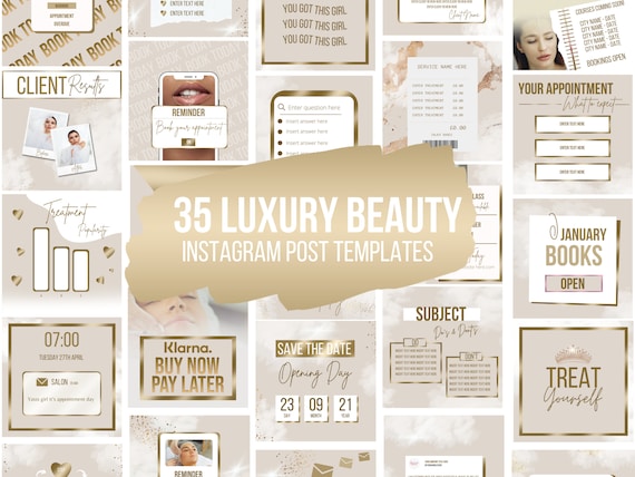 Beauty Instagram Post Templates, Neutral Gold Luxury Posts, Lash Flyers, Nail Tech, Girly, Social Media, Aesthetic, Canva, Fashion