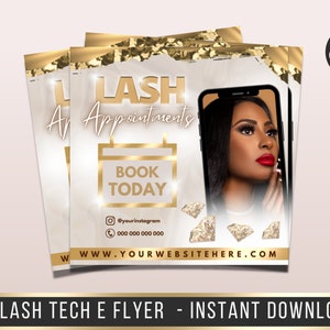 Lash Tech Flyer, E-Flyer Instagram, Book Now Post, Instagram Post Template, Wimpernverlängerungen, Gold, Luxus, DIY, Beauty