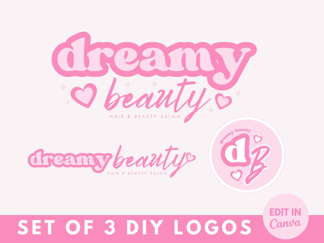 Pink Beauty Logo, DIY Canva Logo Set, Retro Pink, Hair Branding, Lash ...